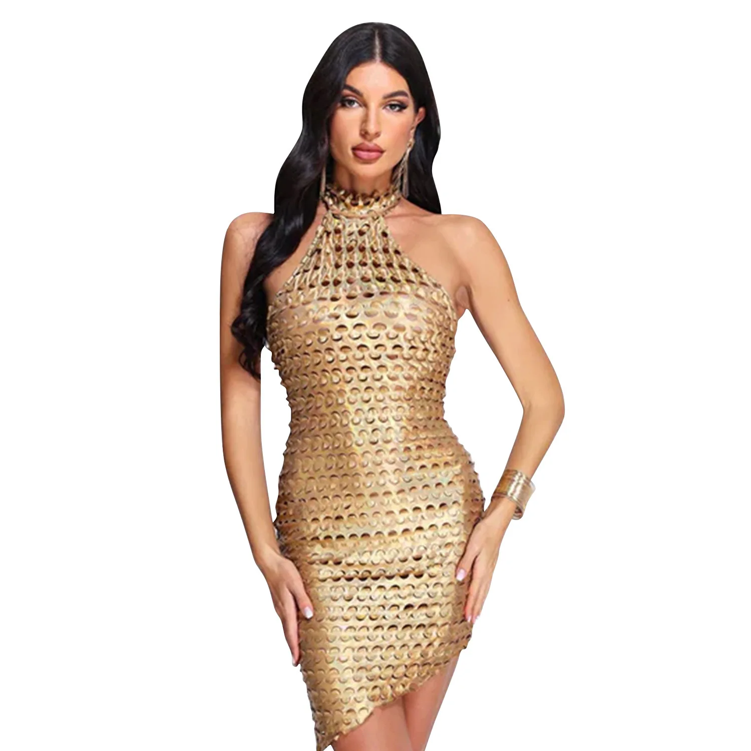 

Fashion Sexy Women Nightclub Mini Dress Female Hollow Out Robe Girl's Halter Party Skinny Vestidos Lady's Wrap Hip Dresses