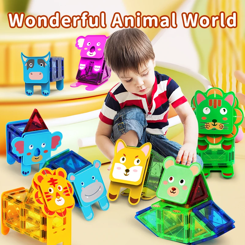 Romboss Animal Magnetic Building Blocks Set for Kids Magnetic Construction Tile Montessori Educational Toy Christmas Gift