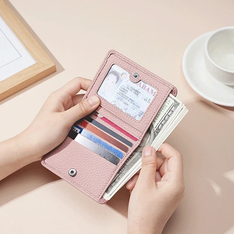 Genuine Leather RFID ID Credit Bank Business Card Holder Cowhide Coin Purse Bags Luxury Clutch Slim Pocket Wallets for Women 3