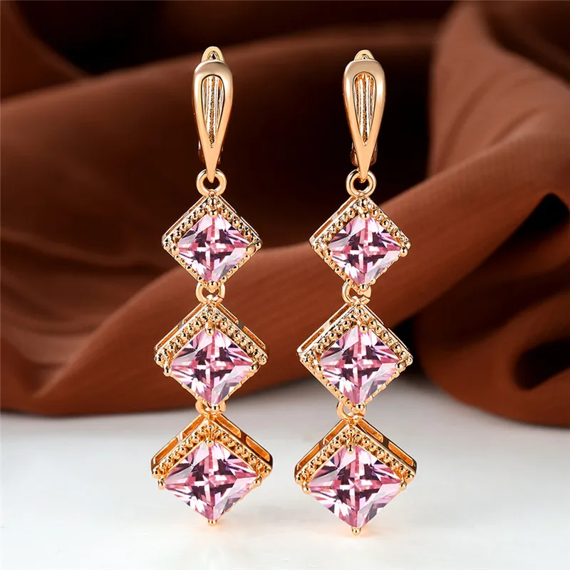 Rose Gold Birthstone & Multicolor Zircon Dangle Hoop Earrings
