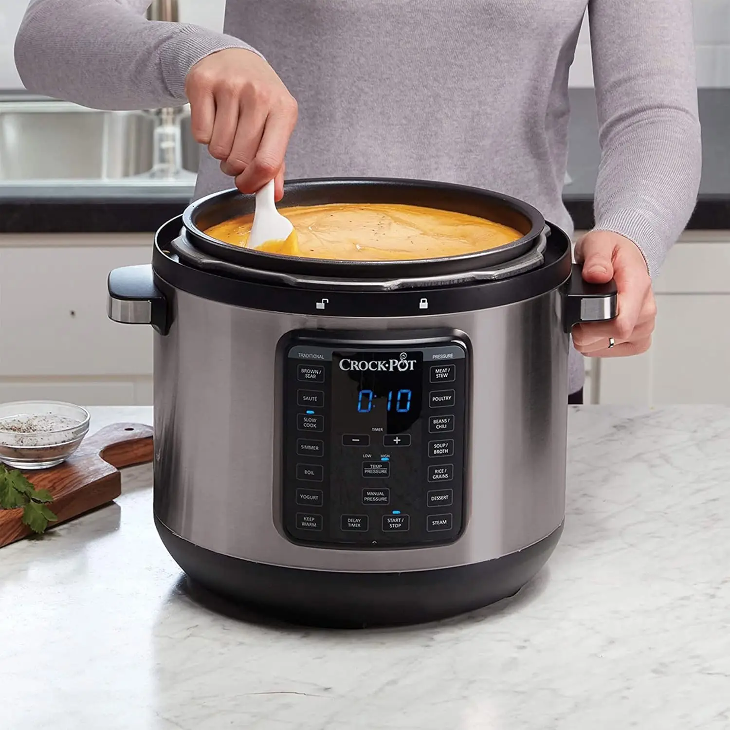 Crock-Pot 8-Quart Multi-Use XL Express Crock Programmable Slow Cooker and Pressure Cooker with Manual Pressure, Boil & Simmer 6