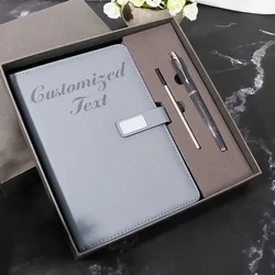 Personalized Premium PU Leather A5 Notebook with Pen - Custom Logo/Text - No Custom (Grey)