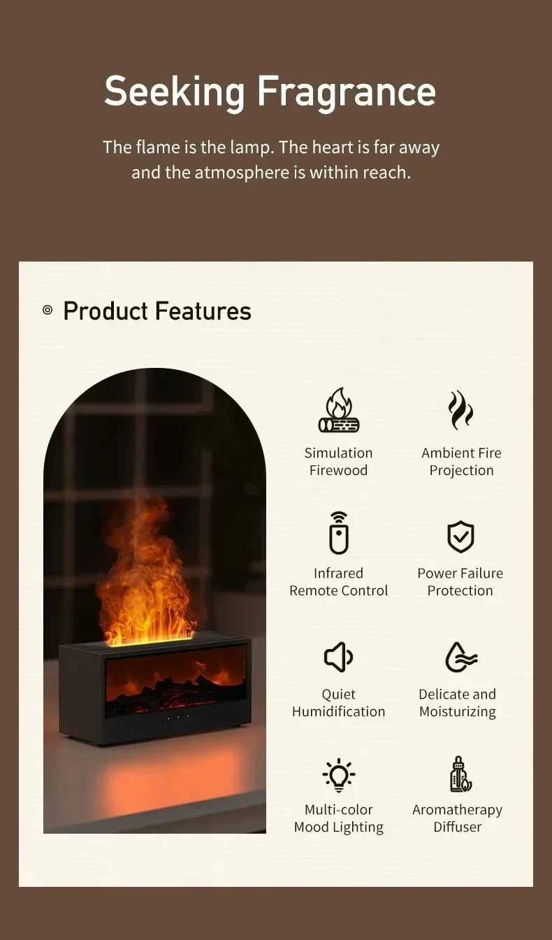 3D Flame Aromatherapy Diffuser - Essential Oil Humidifier with Color Lighting  Remote Control