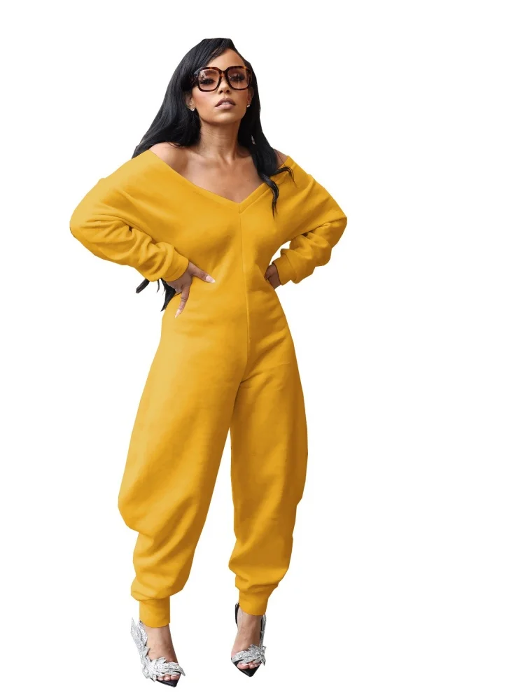 Wmstar Jumpsuits Rompers Women Wholesale European American Flared Pants Slim V Neck Sexy Long Sleeved Sweatshirts Autumn Winter