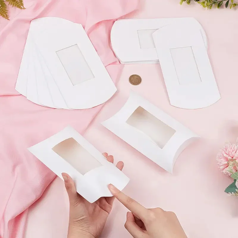 50 Stück Papierkissen-Geschenkbox, transparente PVC-Fensterbox, verwendet für Geburtstagsfeiern, Weihnachten, Hochzeit, Verpackung, Schmuck, Süßigkeiten – Detail 8