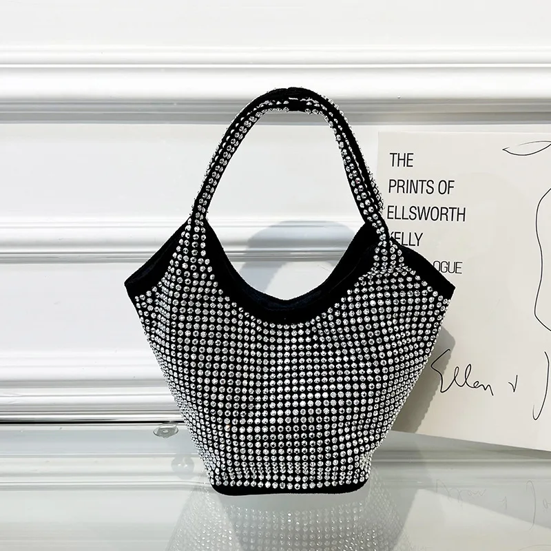 

Luxury Elegant Full Diamond Bucket Bag Women Diamond Handbags Sliver All-match Messenger Bag for Party Wedding Ladies Purse 2022
