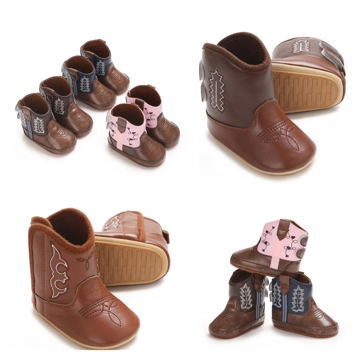 Leather Western Boots Cowboy Bootie Soft Sole Non-Slip Crib Shoes baby boots baby shoes For Baby Infant Toddler Girls Boys Newborn