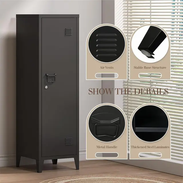 50 Inch Black Metal Locker Cabinet with 2 Shelves for Employee Storage, Suitable for Home, Office, and More 4