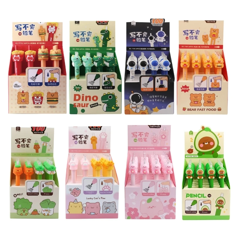 

24 шт., выдвижная бесчернильная ручка с героями мультфильмов, вечная ручка без заточки, ручки для эскизов