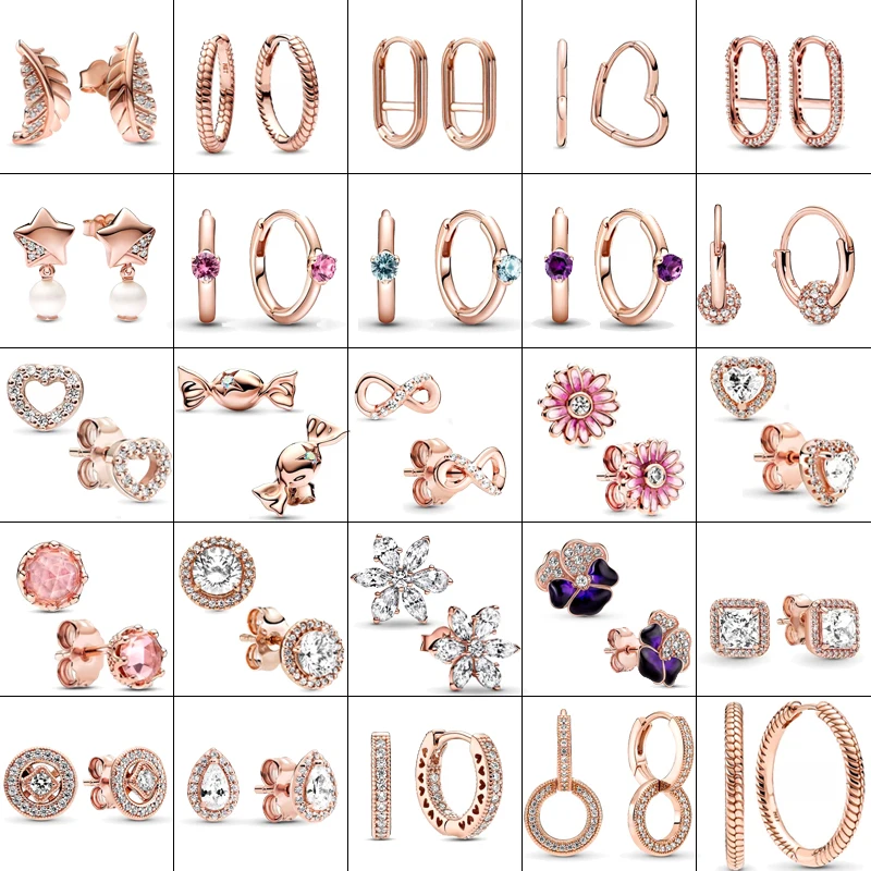 2310762-bb2977.jpg S154e99bc33714a1d96b53c16eac1db14g Rose Gold Plated 925 Silver Heart Stud Earring Sparkling Infinity Stud Earrings Original For Women Gift Fine Jewelry Mallzona