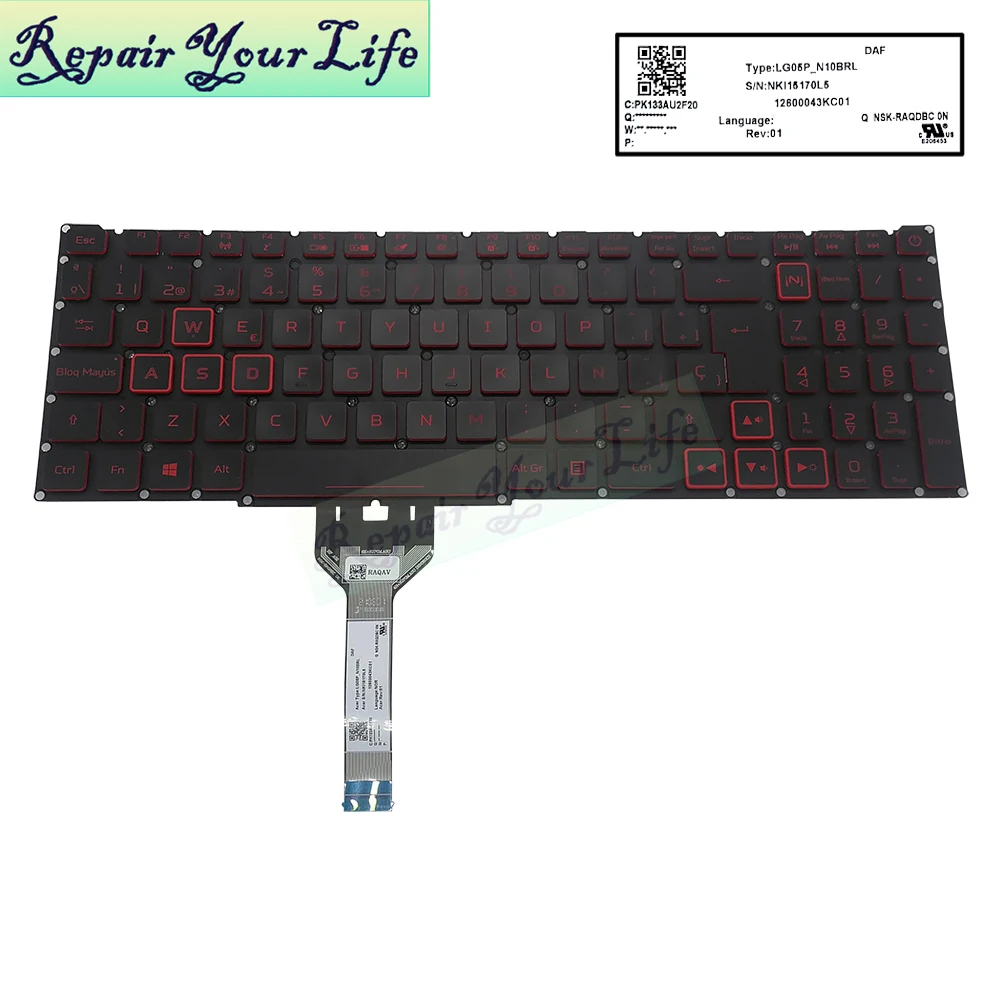 Teclado Retroiluminado para Acer Nitro Pt-br Brasil Espanhol e Eua An517 52 An517 53 An515 56 An515 57 Lg05p-n10brl Retroiluminação Vermelha Novo
