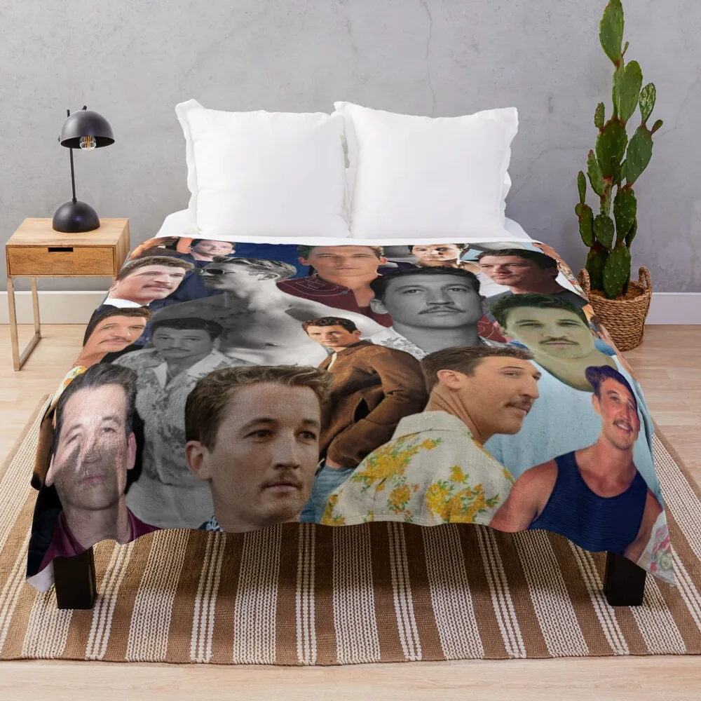 

Miles Teller photo collage Throw Blanket funny gift warm winter Plaid on the sofa Decoratives Blankets