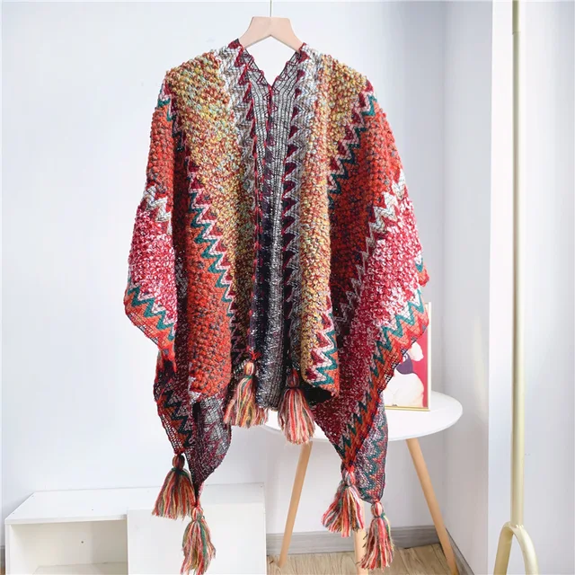 2022 New Vintag Ponchos Women Tassel Ethic Style Shawl And Wraps Knitting  Blanket Pashmina Female Echarpes Scarves Hijabs - Wraps - AliExpress