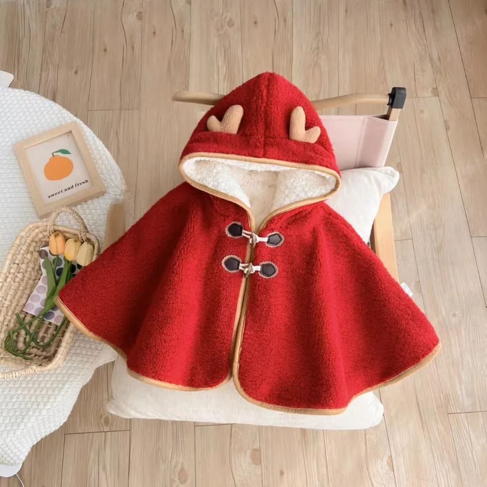 내구성이 뛰어난 따뜻한  후드 망토 두꺼운 0-1세 겨울 케이프 플리스 패션 숄 남아 여아용