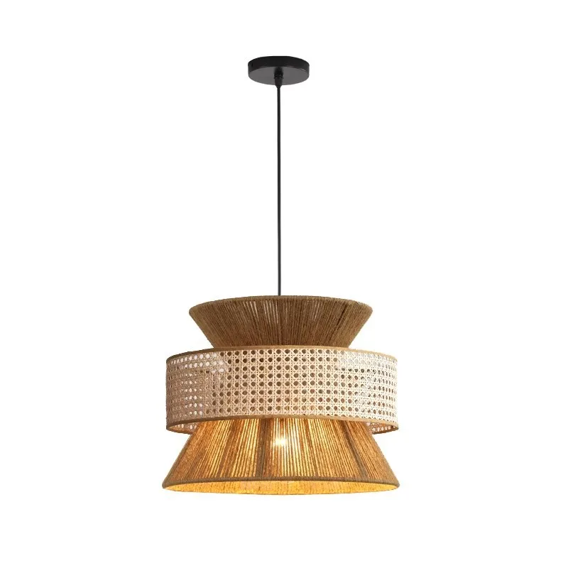Wabi-sabi Stijl Retro Japanse Hanglamp, Eenvoudige Creatieve Slaapkamer Woonkamer Kroonluchter Eetkamer Barlamp Handgeweven Henneptouw Lamp met E27 Houder en Verstelbaar Lampsnoer The New