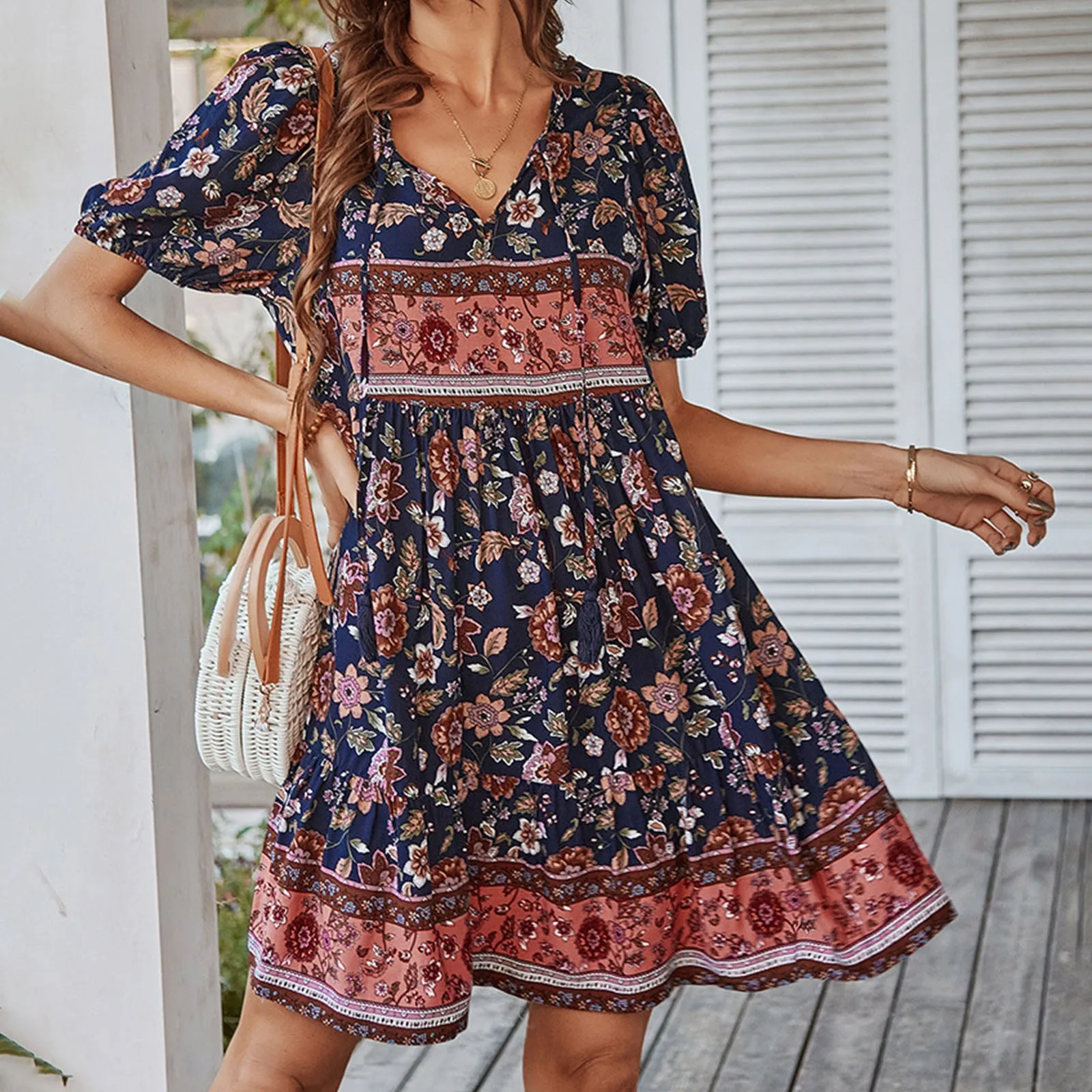 

Fashion V Neck Women Casual Dress Bohemian Resort Style Female Elegant Sexy Dresses Boho Sundress Party Night Holiday Vestidos