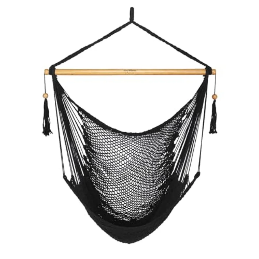 Hammock Chair with Spreader Bar Caribbean Hammock Swing Chair 300 LBS Weight Capacity XL Rope Hanging Chair for Outdoor Indoor