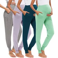 Spring Maternity Women's Casual Pants Premama Solid High Waist Strechy Lounge Trousers For Pregnant Women Joggers With Pockets 1