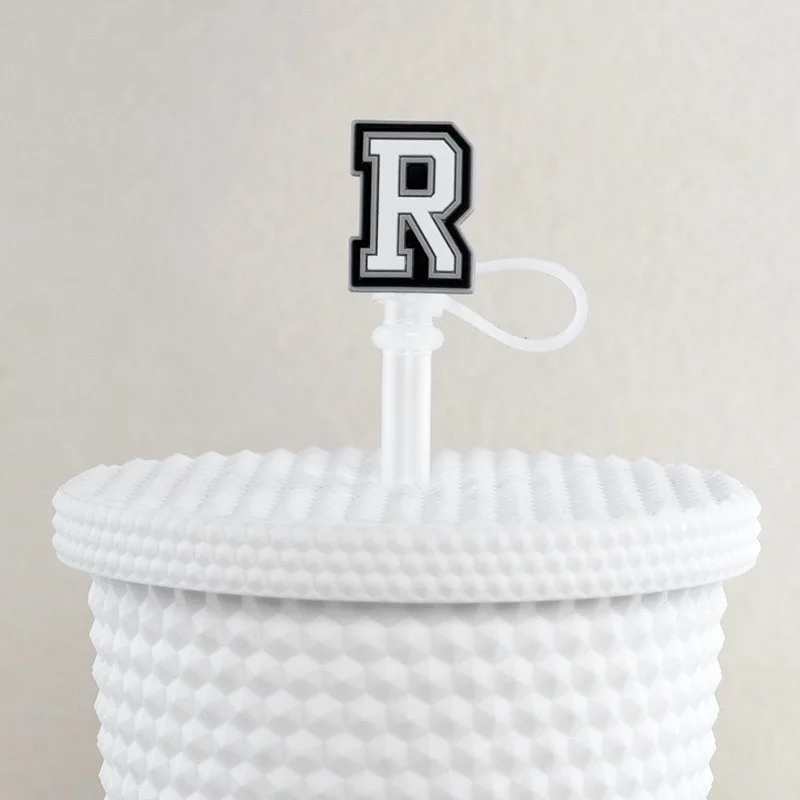 1-26PCS Black and White letter Straw Cover Cap Drink Straw Plug Reusable Splash Proof Drinking Fit Cup Straw Cap Charms Pendant