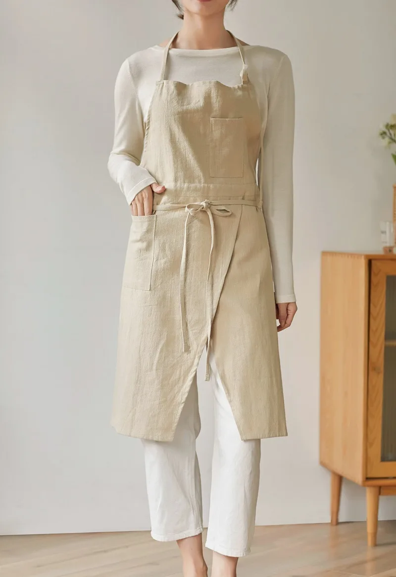 Schürze mit individuellem Logo, geteilter Saum, atmungsaktives Leinen, Backen, Arbeitskleidung, Unisex, geteilte Vorderschürze, individuelle Stickerei, Café-Bäckerei – Detail 21