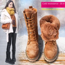 

Pig Skin Snow Boots Women Winter Warm Fleece Thickening Non-slip Water proof Martin Boots Fashion Medium tube Casual Shoes Woman