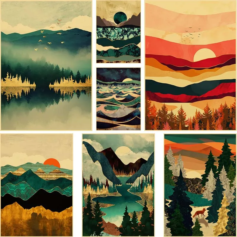 

Classic Landscape Poster Travel Kraft Paper Wall Art Print Pictures for Retro Room Aisle Home Decor Bar Cafe Decorative Painting