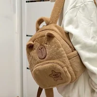 Kawaii Capybara sac à dos en peluche pour femmes polyvalent dessin animé drôle Capibala sac à bandoulière aLrge capacité sac fourre-tout 4