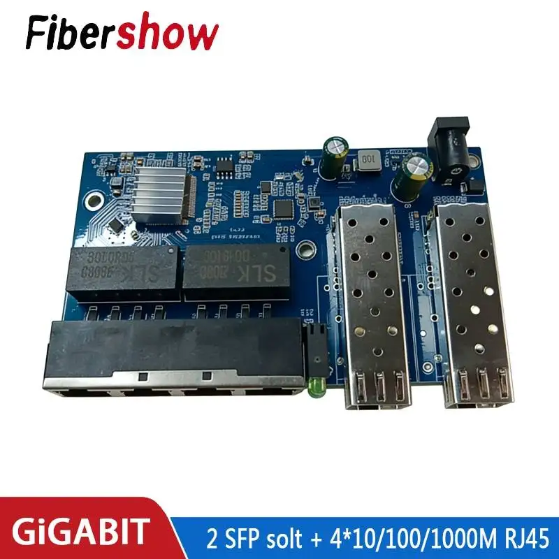 Gigabit Ethernet switch Fiber Optical Media Converter 4 RJ45 2 SFP 10/100/1000M UTP fiber Port Board PCBA 2F4E