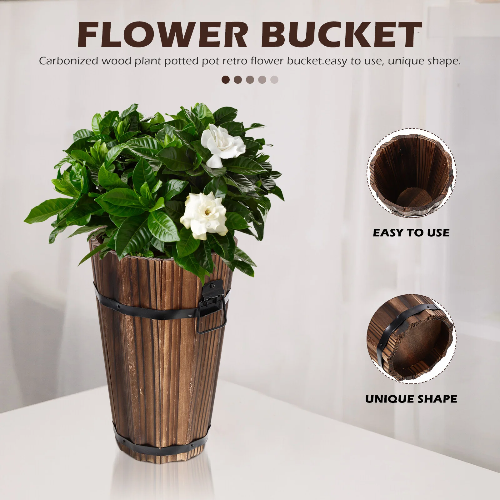 Wooden Flower Pot Practical Flowerpot Bucket Live Succulents Plants Creative Planter Carbonized Bonsai