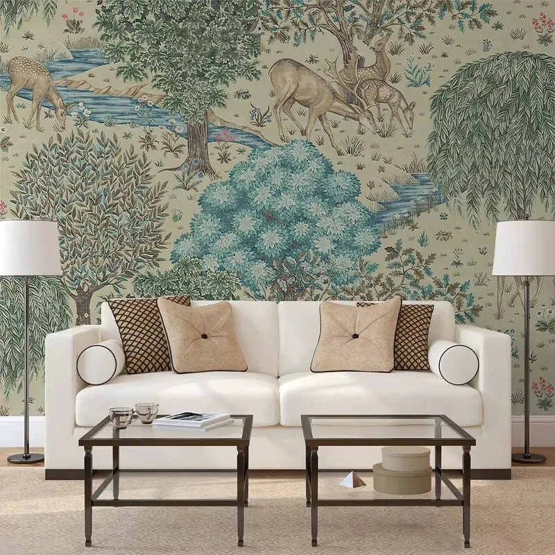 moderna mural para sala estar floresta alce 03