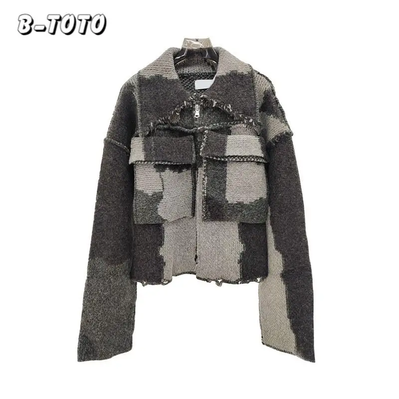 B-TOTO Sweater jacket women Autumn lazy wind loose thin splicing design zipper jacket 2023 Women's