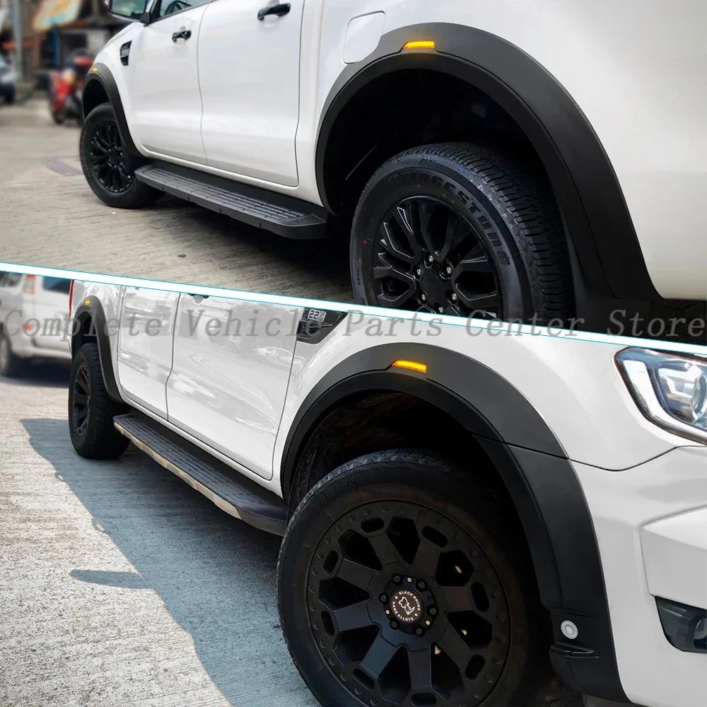 DUKE4WD 매트 블랙 LED 펜더 플레어 포드 레인저 Wildtrak XL XLT T7 T8 2015-2022 머드 가드 자동차 스타일링을위한 휠 아치 확장