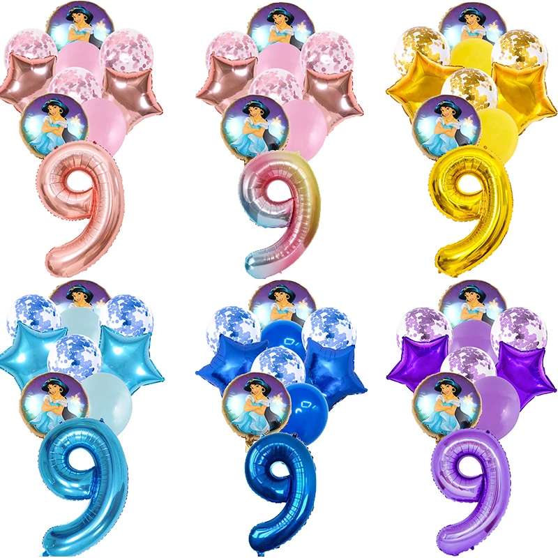 

Disney Princess Jasmine Birthday Party Articles Decoration Baby Shower Multiple Colors Digital Confetti Balloon Girl Kid Gift