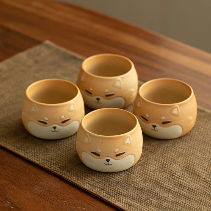 130ML Cartoon Hand Drawn Shiba Inu Teacup Zen Tea Bowl Water Jug Fragrance Cup Chazhan Cute Dog Master Cups Coffee Mugs Teaware