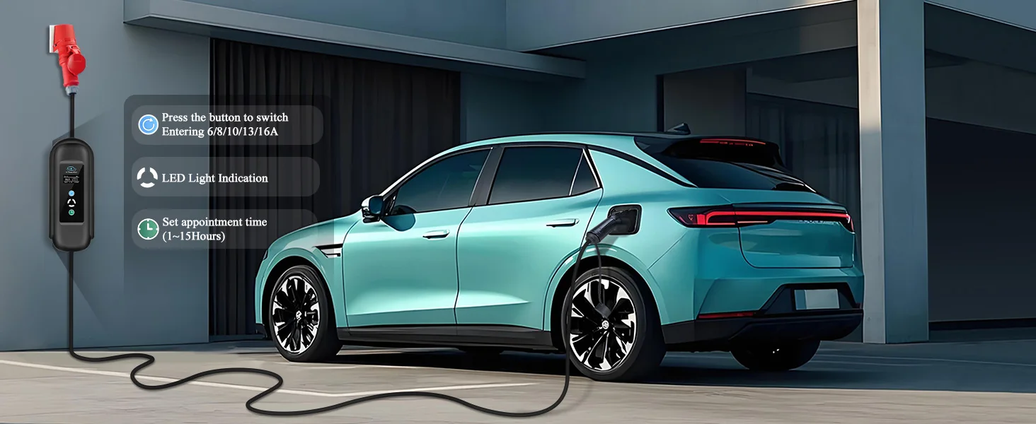 Kolanky Tragbares EV-Ladegerät 16A 11KW Typ 2 mit Timer-Funktion 1-15 Stunden Ladezeit für Elektrofahrzeuge Gesamt 10M – Detail 2