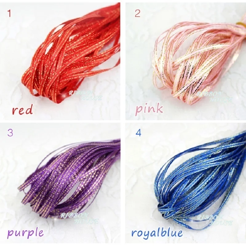 (40 Meters/lot) 1/8'' (3mm) Gold Edge Satin Ribbons Wholesale Handwork DIY Jewelry Decorative Accessories Key Bag
