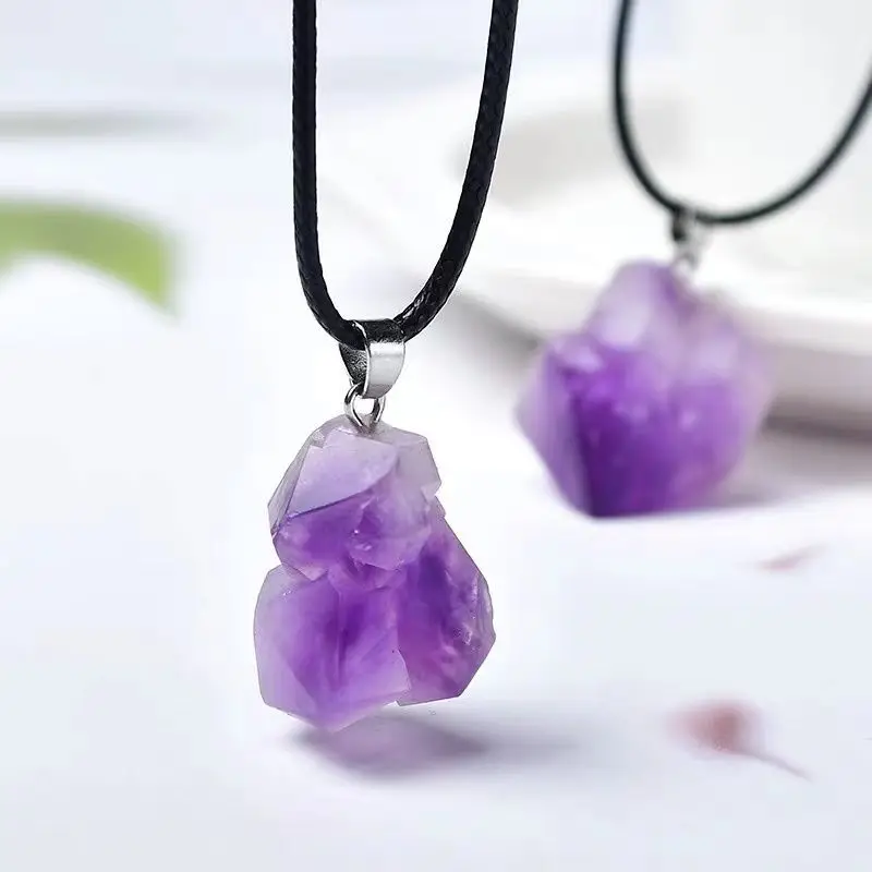 

1PC Amethyst Quartz Pendant Natural Crystal Rose Stones Purple Quartz Mineral Jewelry Women Craft Decoration Gifts Necklace