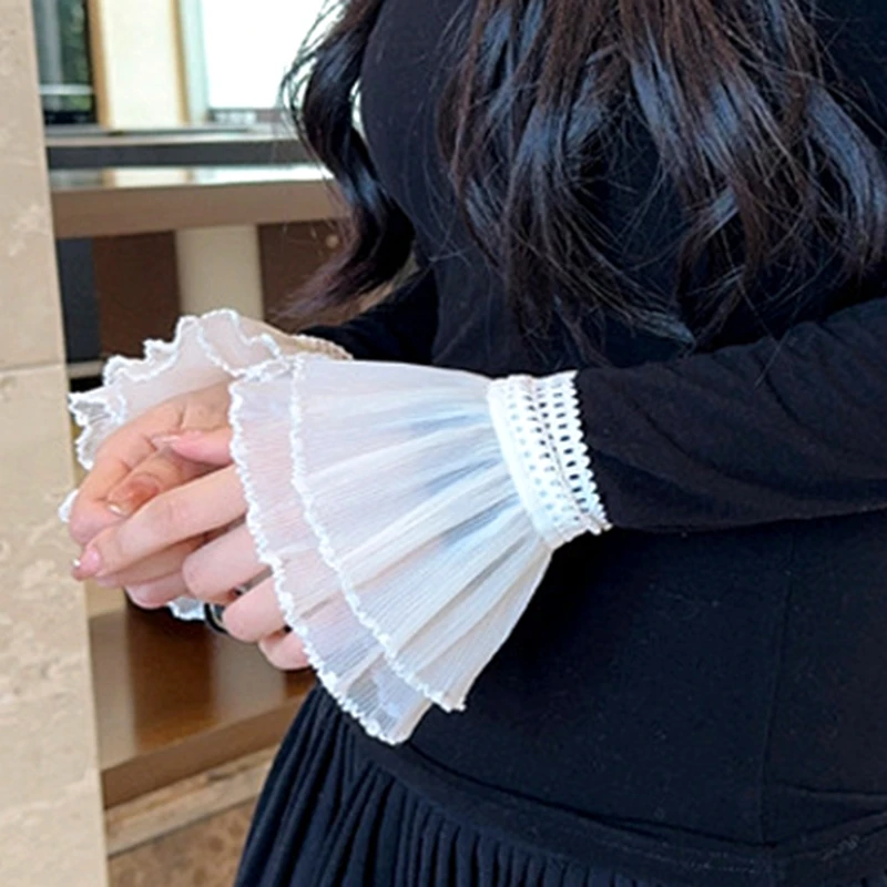 double-layer beautiful fake arm cuff accessories for women elastic fake sleeves lace flared Sleeve elegant ladies short gloves