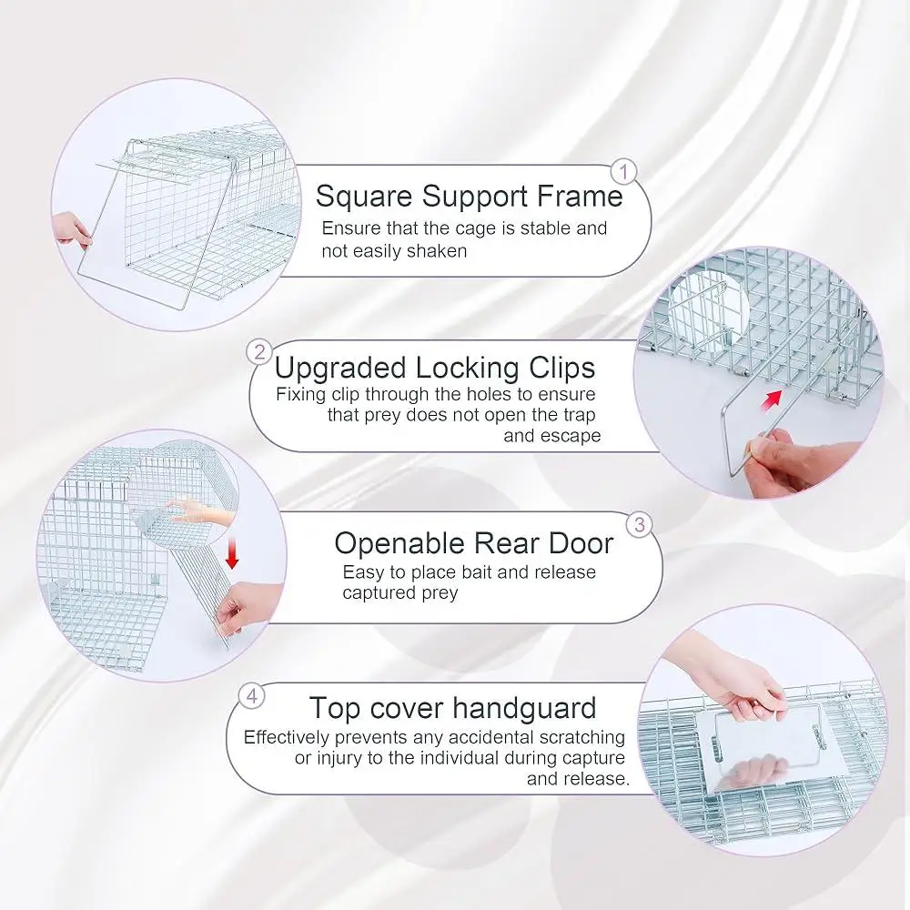 Heavy Duty Live Cat Trap Cage with Cover Humane Animal Trap Stray Cats Raccoons Squirrels Skunks Outdoor UseFoldable Design