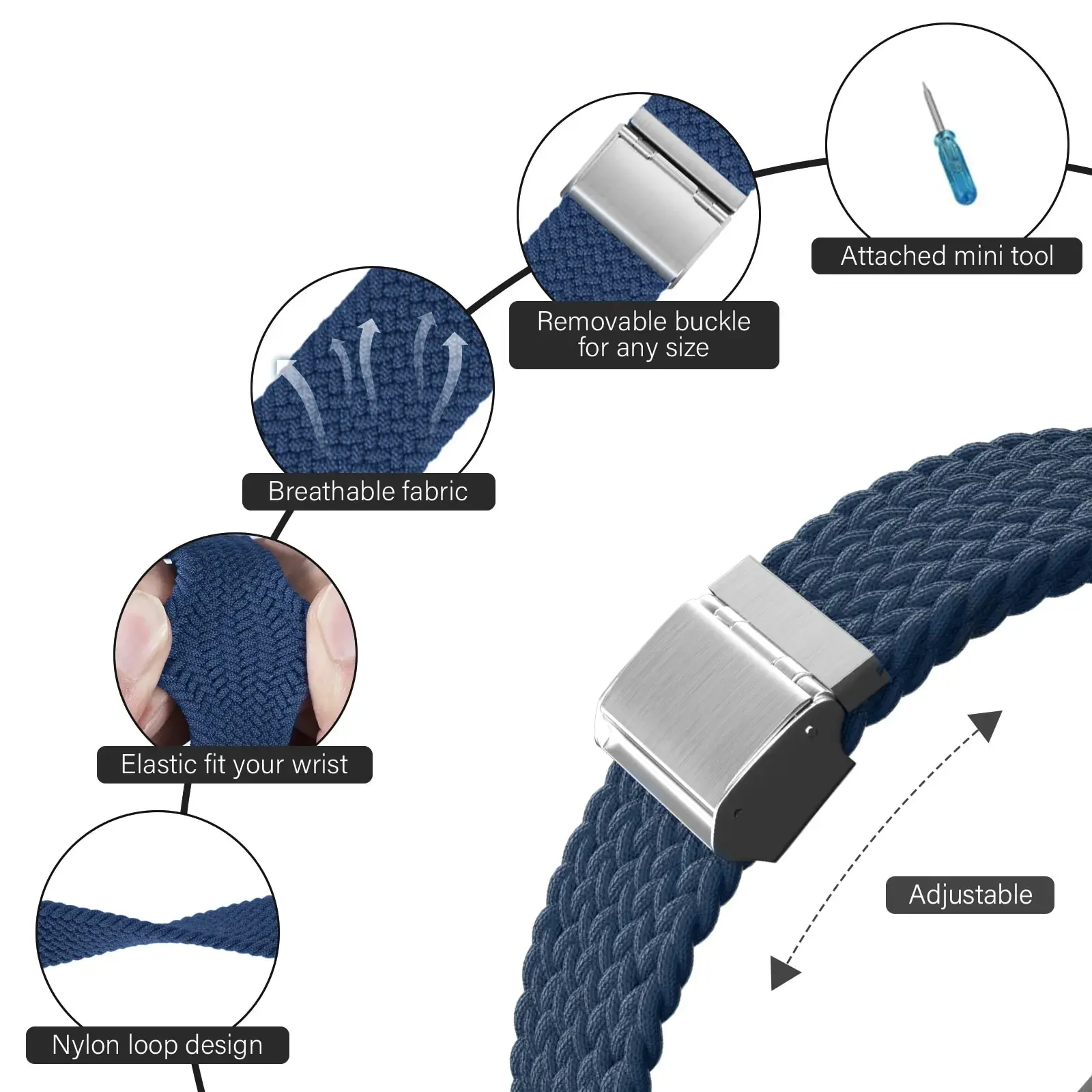 Braided Elastic Watch Band - 20mm/22mm Premium Strap