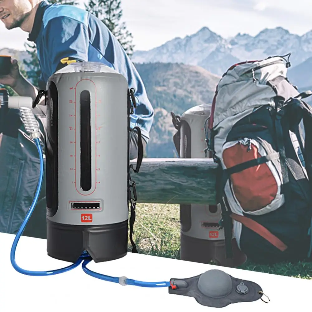 

Мешки для воды 12 л, уличный походный мешок для душа на солнечной батарее, с функцией подогрева, для кемпинга, скалолазания, гидратационный шланг, переключаемая Лейка для душа