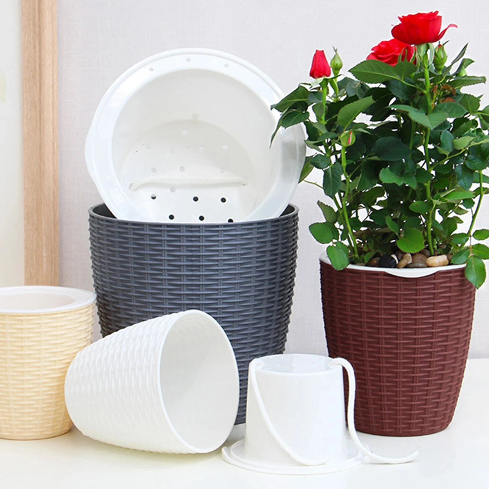 Flower Pot Plant Pot Brick Pattern Imitation Metal Plastic Square And Tall Type For Gardening Potted Plants