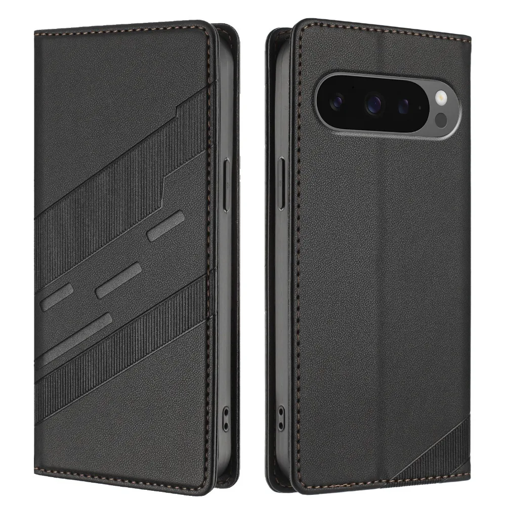 Luxury Leather Magnetic Flip Cover with Textured Finish
