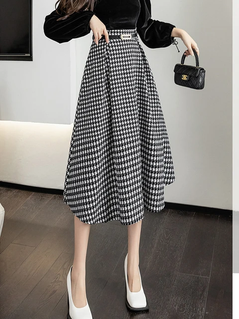 Fashionvintage elegante houndstooth xadrez saias ternos feminino  fashioncropped textura blazers mini saias senhoras outwearalt roupas