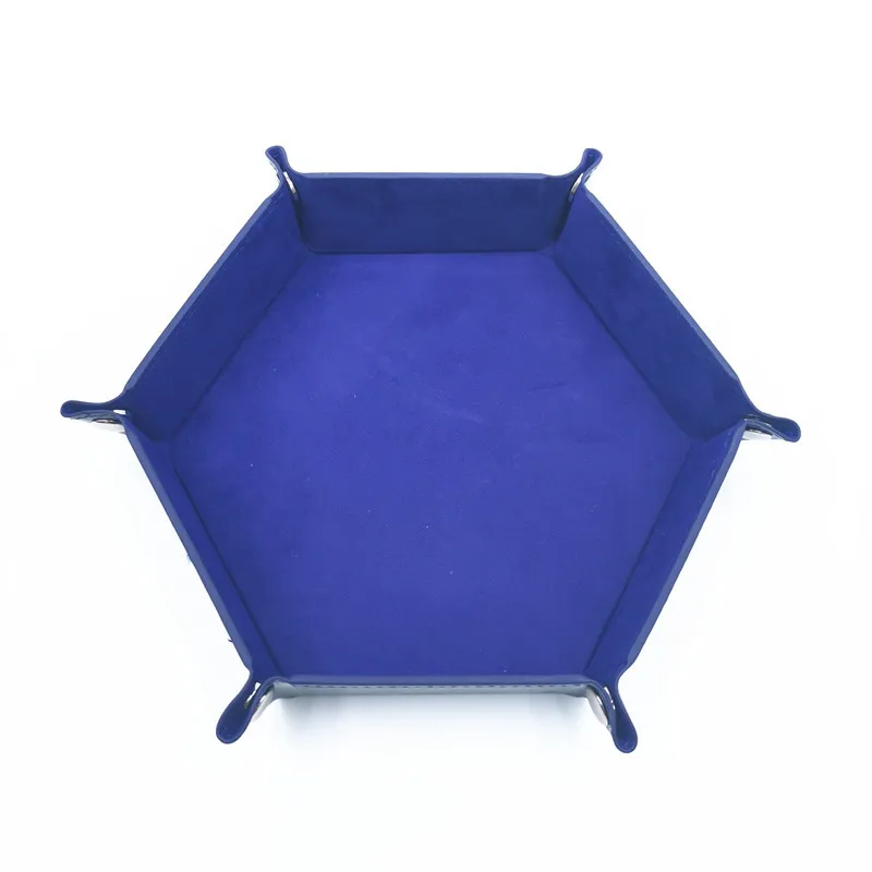 Foldable Hexagonal PU Leather Dice Tray with Flannel Lining - Portable Storage Box for Tabletop Games and Office Accessories