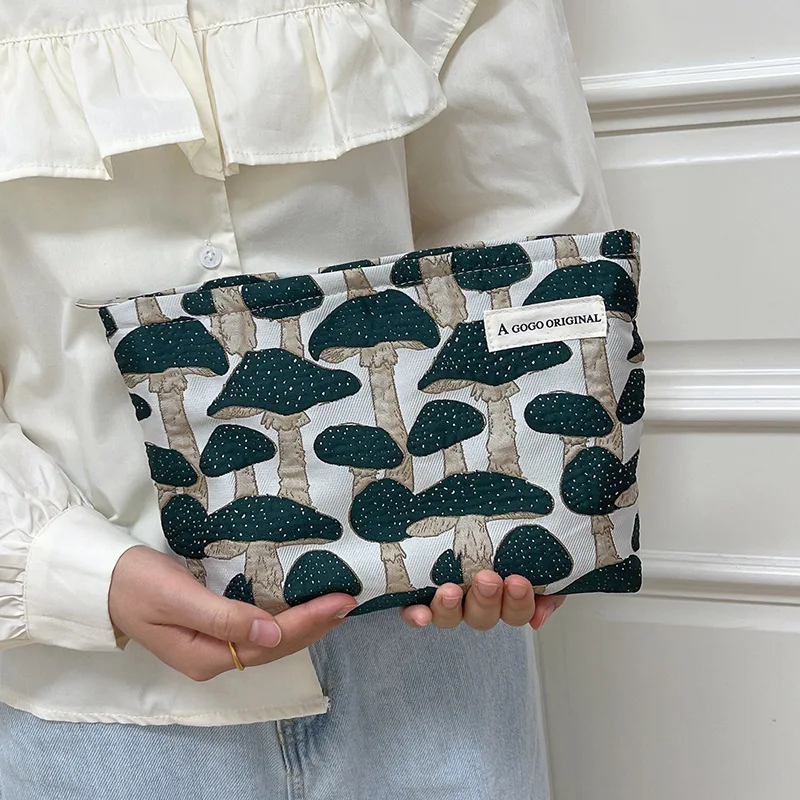 Canvas Cute Mushrooms Women Cosmetic Bags Literary and