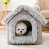 Foldable Indoor Pets House Winter Plush Washable Cat House Cats Bed Warm Washable Dogs House Dog Bed Tent Strap Detachable Mat 6