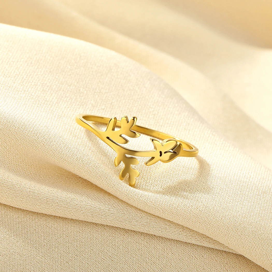 Anillo Geométrico de Flor y Hoja Vintage (Acero Inoxidable Dorado) S15506f55a0414df0aac4361d8bb9d23e5