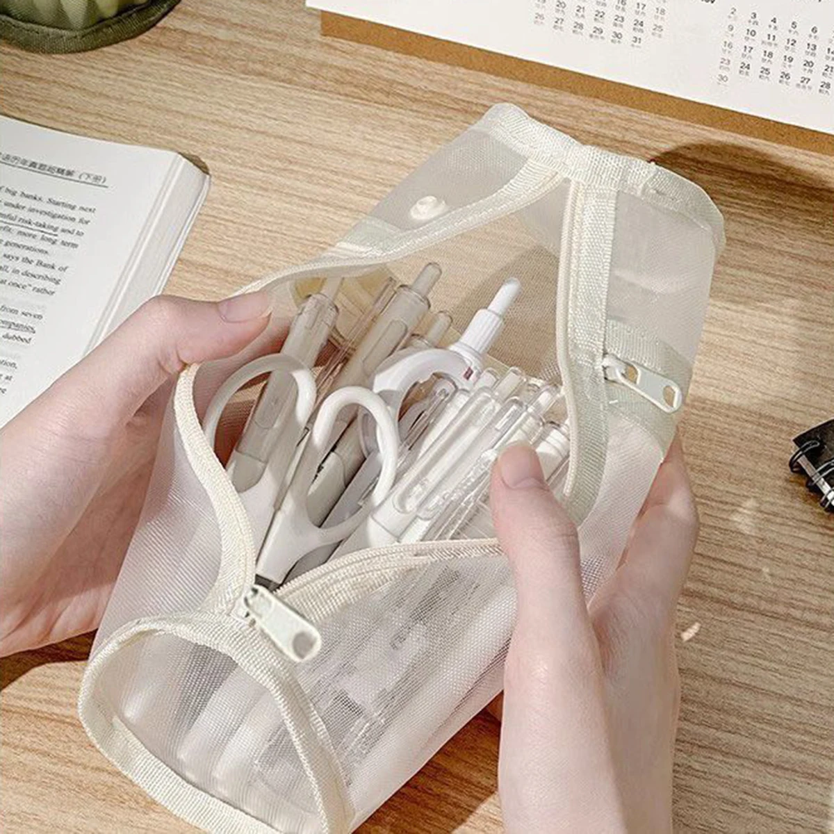 심플한 원통형 메쉬 필통, 투명한 문구류 보관 가방, 수직형 데스크탑 잡화 보관함, 친구를 위한 DIY 선물
