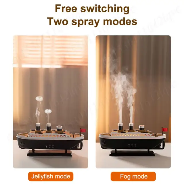 250ml Titanic Ship Model Air Humidifier Essential Oil Diffuser Jellyfish Smoke Ring Spray Aroma Diffuser Night Light for Home 5